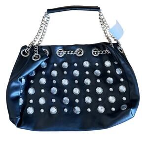 Annie Sez Black Rhinestone Stud Shoulder Bag Chain Strap Y2K Edgy Purse